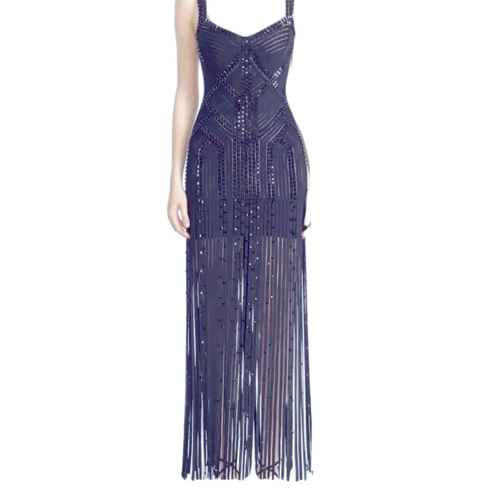 Herve Leger Vitoria Fringe Embellished Bandage Gown